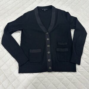 J. Crew Black V-Neck Merino Wool Cardigan